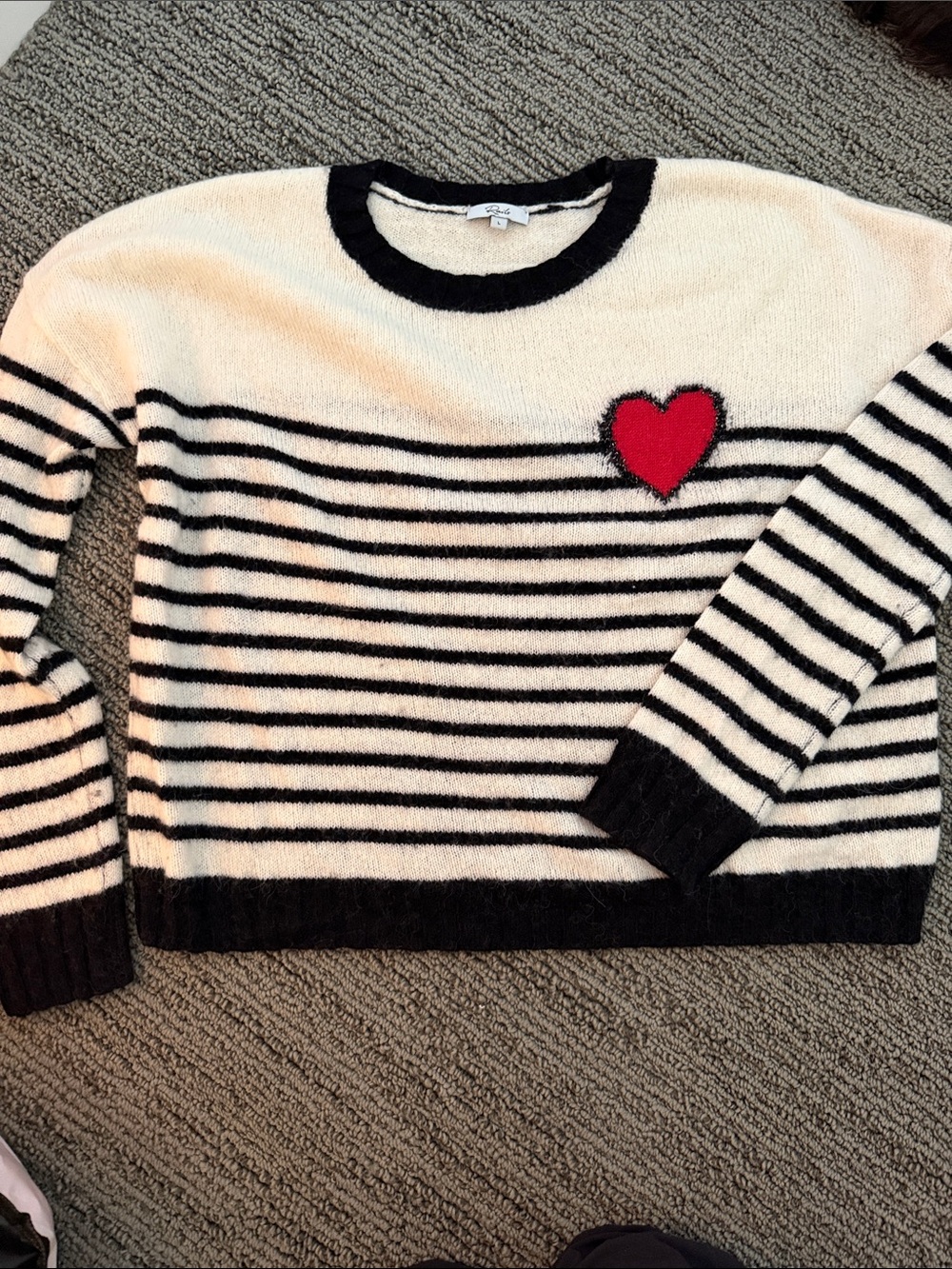 Rail’s Striped Cream and Blue Sweater with Red Heart - Women